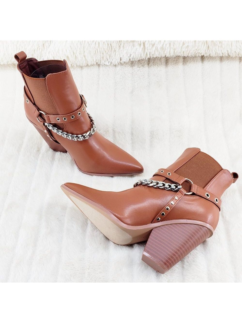 Demitri Tan Western Cowgirl Cowboy Pull On Elastic Panel Ankle Boots - Picture 7 of 11
